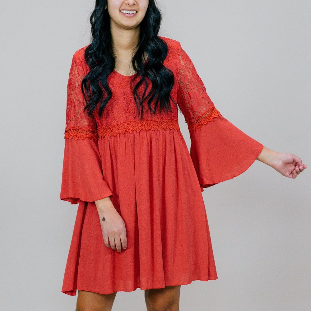 Lacy Babydoll Dress in Coral.